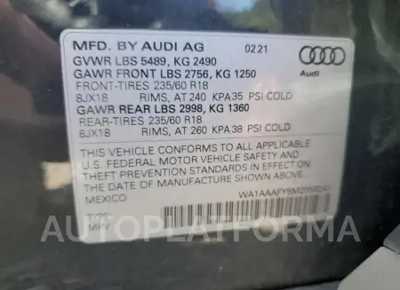 AUDI Q5 PREMIUM 2021 vin WA1AAAFY5M2058243 from auto auction Copart