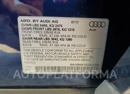 AUDI Q5 PREMIUM 2018 vin WA1BNAFY5J2024095 from auto auction Copart