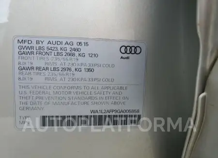 AUDI Q5 PREMIUM 2016 vin WA1L2AFP9GA005858 from auto auction Copart