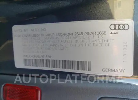 AUDI S5 PREMIUM 2020 vin WAUC4CF56LA015281 from auto auction Copart