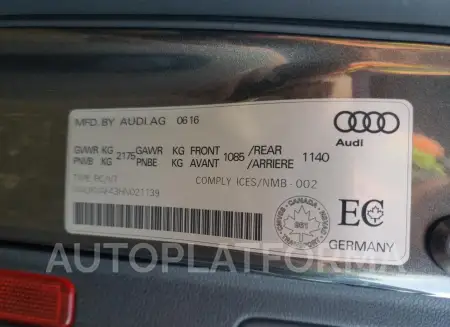 AUDI A4 PRESTIG 2017 vin WAUFNAF43HN021139 from auto auction Copart