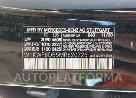 MERCEDES-BENZ C 300 2021 vin W1KWF8DB5MR620725 from auto auction Copart