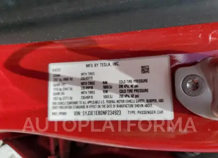 TESLA MODEL 3 2022 vin 5YJ3E1EB0NF234923 from auto auction Copart