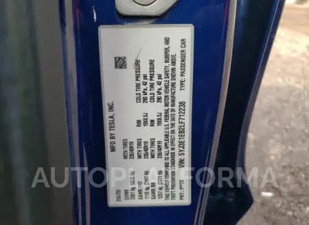 TESLA MODEL 3 2020 vin 5YJ3E1EB2LF712238 from auto auction Copart