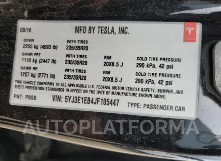 TESLA MODEL 3 2018 vin 5YJ3E1EB4JF105447 from auto auction Copart