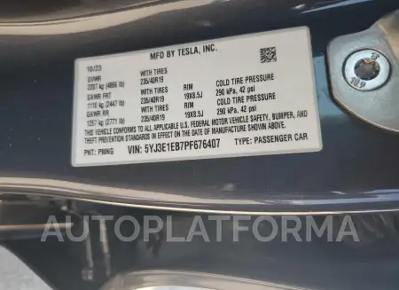 TESLA MODEL 3 2023 vin 5YJ3E1EB7PF676407 from auto auction Copart