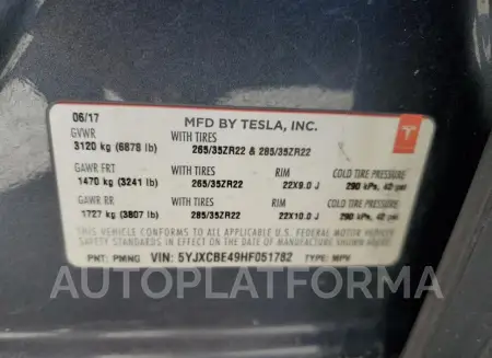 TESLA MODEL X 2017 vin 5YJXCBE49HF051782 from auto auction Copart