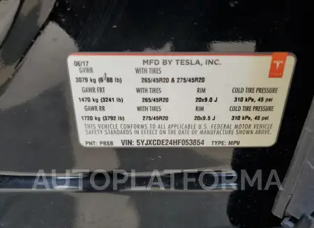 TESLA MODEL X 2017 vin 5YJXCDE24HF053854 from auto auction Copart