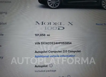 TESLA MODEL X 2017 vin 5YJXCDE24HF053854 from auto auction Copart