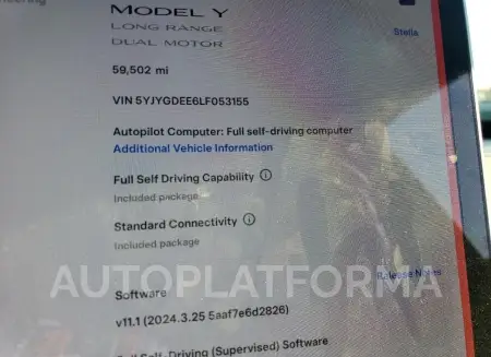 TESLA MODEL Y 2020 vin 5YJYGDEE6LF053155 from auto auction Copart