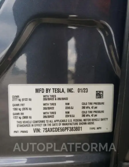 TESLA MODEL X 2023 vin 7SAXCDE56PF383801 from auto auction Copart