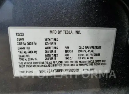 TESLA MODEL Y 2023 vin 7SAYGDEE4PF960088 from auto auction Copart