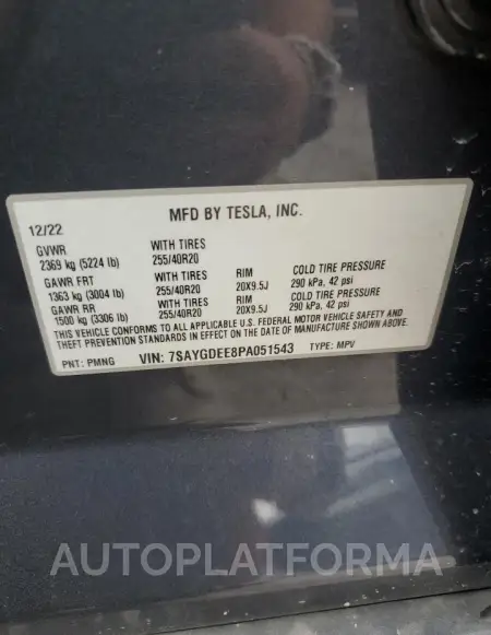 TESLA MODEL Y 2023 vin 7SAYGDEE8PA051543 from auto auction Copart