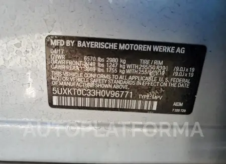 BMW X5 XDR40E 2017 vin 5UXKT0C33H0V96771 from auto auction Copart