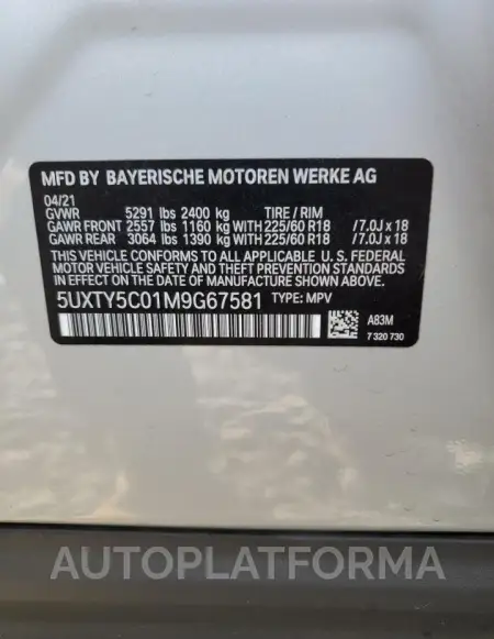 BMW X3 XDRIVE3 2021 vin 5UXTY5C01M9G67581 from auto auction Copart