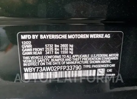 BMW I4 EDRIVE 2023 vin WBY73AW02PFP33790 from auto auction Copart