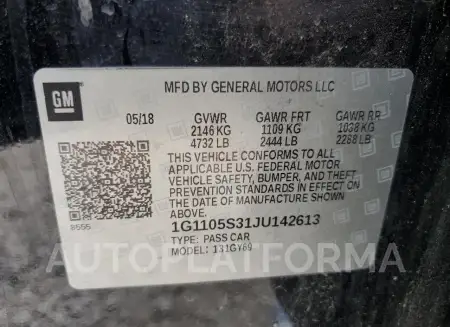 CHEVROLET IMPALA LT 2018 vin 1G1105S31JU142613 from auto auction Copart