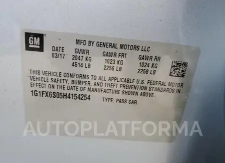 CHEVROLET BOLT EV PR 2017 vin 1G1FX6S05H4154254 from auto auction Copart