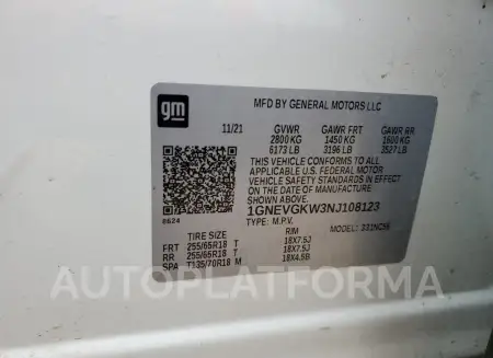 CHEVROLET TRAVERSE L 2022 vin 1GNEVGKW3NJ108123 from auto auction Copart