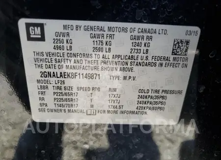 CHEVROLET EQUINOX LS 2015 vin 2GNALAEK8F1149871 from auto auction Copart