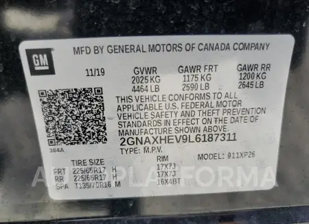 CHEVROLET EQUINOX LS 2020 vin 2GNAXHEV9L6187311 from auto auction Copart