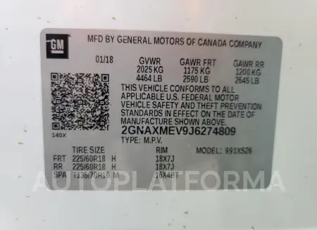 CHEVROLET EQUINOX PR 2018 vin 2GNAXMEV9J6274809 from auto auction Copart