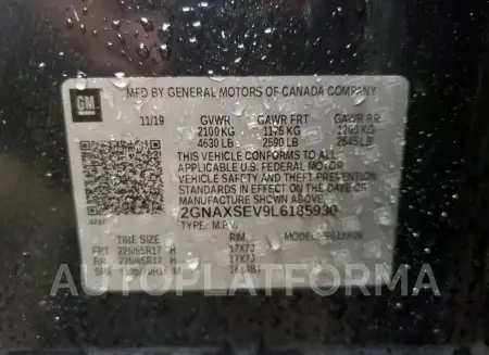 CHEVROLET EQUINOX LS 2020 vin 2GNAXSEV9L6185930 from auto auction Copart