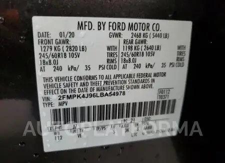 FORD EDGE SEL 2020 vin 2FMPK4J96LBA54978 from auto auction Copart