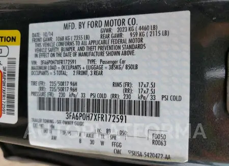 FORD FUSION SE 2015 vin 3FA6P0H7XFR172591 from auto auction Copart