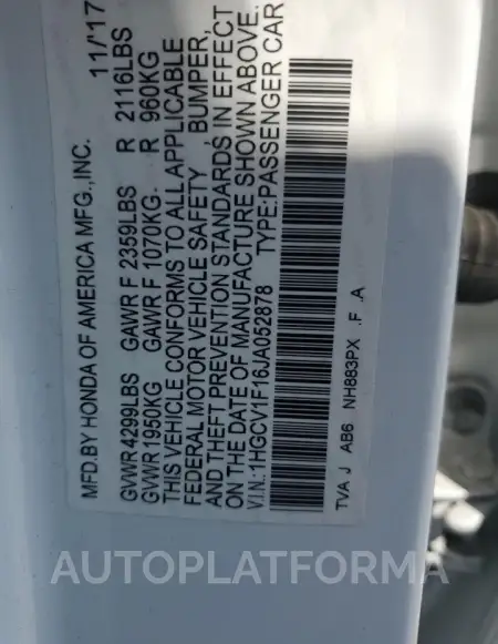 HONDA ACCORD LX 2018 vin 1HGCV1F16JA052878 from auto auction Copart