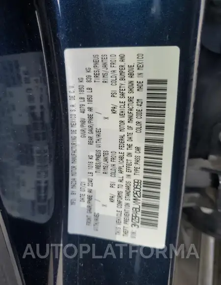 MAZDA 3 SELECT 2021 vin 3MZBPABLXMM250699 from auto auction Copart