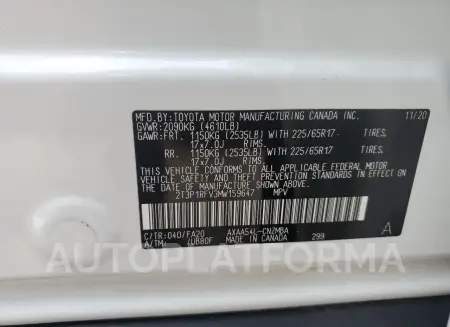 TOYOTA RAV4 XLE 2021 vin 2T3P1RFV3MW159647 from auto auction Copart