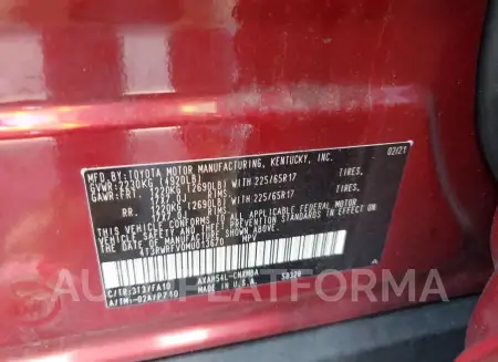 TOYOTA RAV4 XLE 2021 vin 4T3RWRFV0MU013670 from auto auction Copart