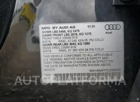 AUDI Q5 PREMIUM 2020 vin WA1ANAFY7L2055976 from auto auction Copart