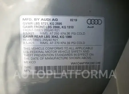 AUDI SQ5 PRESTI 2019 vin WA1C4AFY5K2061298 from auto auction Copart