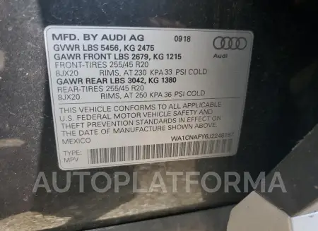 AUDI Q5 PRESTIG 2018 vin WA1CNAFY6J2248187 from auto auction Copart