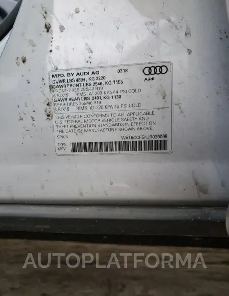 AUDI Q3 PREMIUM 2018 vin WA1ECCFS1JR029098 from auto auction Copart