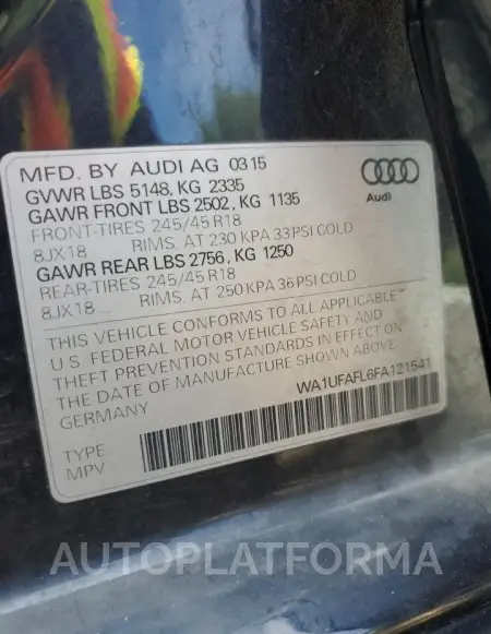 AUDI A4 ALLROAD 2015 vin WA1UFAFL6FA121541 from auto auction Copart