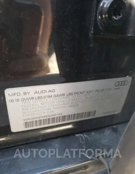 AUDI A8 L 2019 vin WAU8DAF8XKN006143 from auto auction Copart