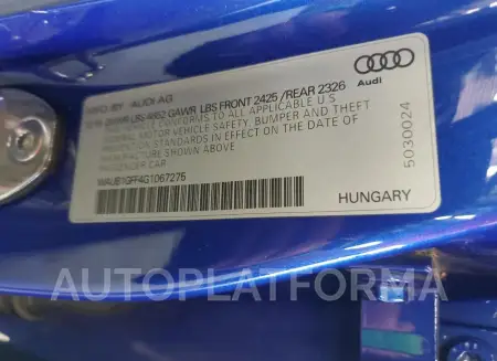 AUDI S3 PREMIUM 2016 vin WAUB1GFF4G1067275 from auto auction Copart