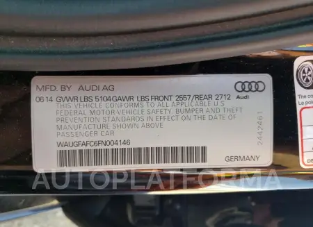 AUDI A6 PREMIUM 2015 vin WAUGFAFC6FN004146 from auto auction Copart