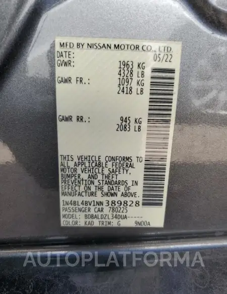 NISSAN Altima S 2022 vin 1N4BL4BV1NN389828 from auto auction Copart