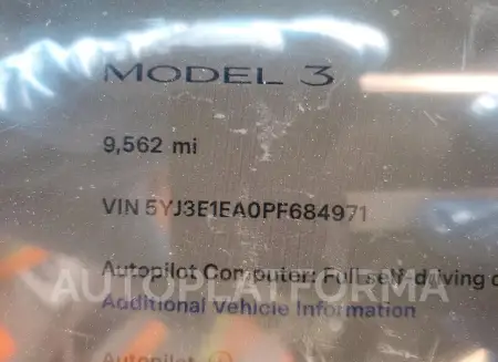 TESLA MODEL 3 2023 vin 5YJ3E1EA0PF684971 from auto auction Copart