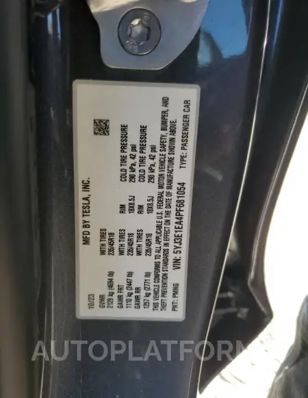 TESLA MODEL 3 2023 vin 5YJ3E1EA4PF681054 from auto auction Copart