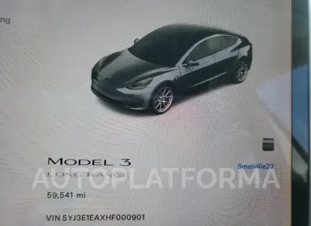 TESLA MODEL 3 2017 vin 5YJ3E1EAXHF000901 from auto auction Copart