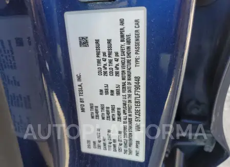 TESLA MODEL 3 2020 vin 5YJ3E1EB7LF790448 from auto auction Copart