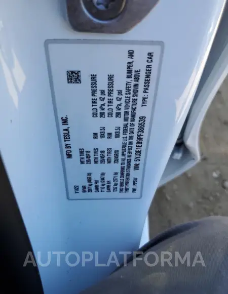 TESLA MODEL 3 2023 vin 5YJ3E1EB9PF386539 from auto auction Copart