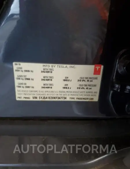 TESLA MODEL S 2019 vin 5YJSA1E2XKF347734 from auto auction Copart