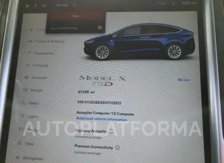 TESLA MODEL X 2016 vin 5YJXCBE29GF012512 from auto auction Copart