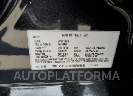 TESLA MODEL Y 2021 vin 5YJYGDEE2MF182060 from auto auction Copart